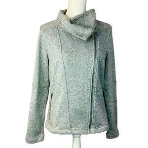 Go Warm Moto Jacket Women Heather Gray Asymmetrical Metal Zip Pockets Zip Up M